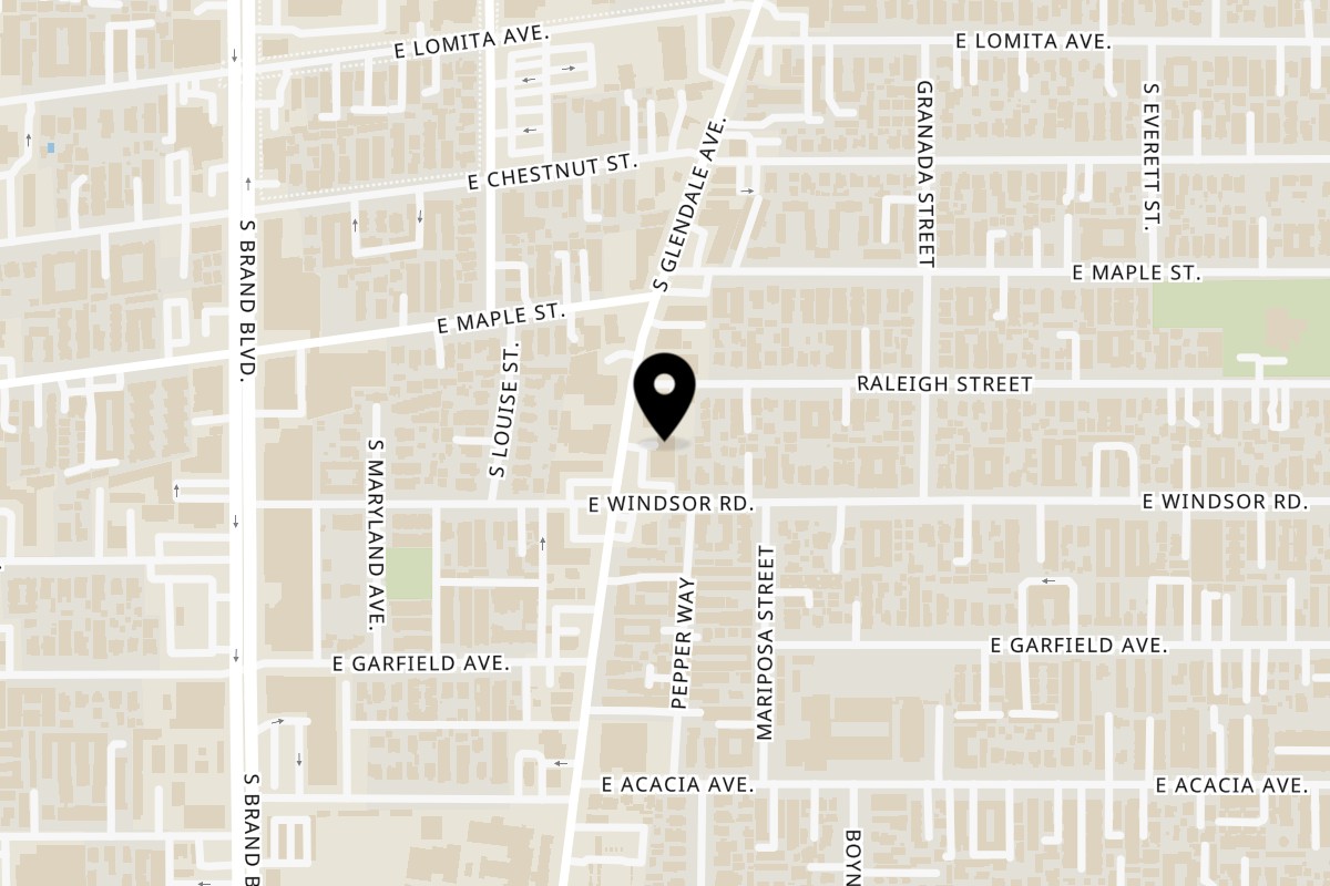 Map showing the location of Tarme Mediterranean Grill on 744 S Glendale Ave #4 in Glendale